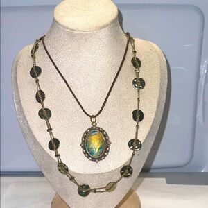 Elegant Gold and Green Pendant Necklace 2 for $10
